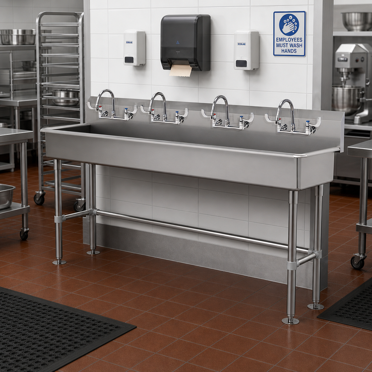 Product image #2 for Advance Tabco Multiwash 4-Station Freestanding ADA Hand Wash Sink with 4 Gooseneck Faucets, 80-Inch