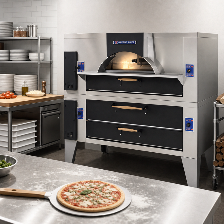Product image #2 for Bakers Pride IL Forno Classico FC-616/Y-600 Double-Stacked Gas Wood-Burning Style Pizza Deck Oven with 60 x 36 Inch Ceramic Decks