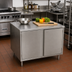 Thumbnail image #2 for BK Resources 18 x 24 Inch Stainless Steel Chef Table with Cabinet Base and Locking Hinged Doors