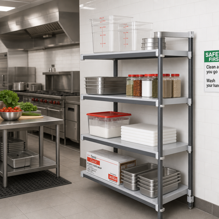 Product image #2 for Cambro Camshelving Elements XTRA 4-Tier Stationary Solid Add-On Polymer Shelving Unit, 30W x 24D x 84H, Speckled Gray