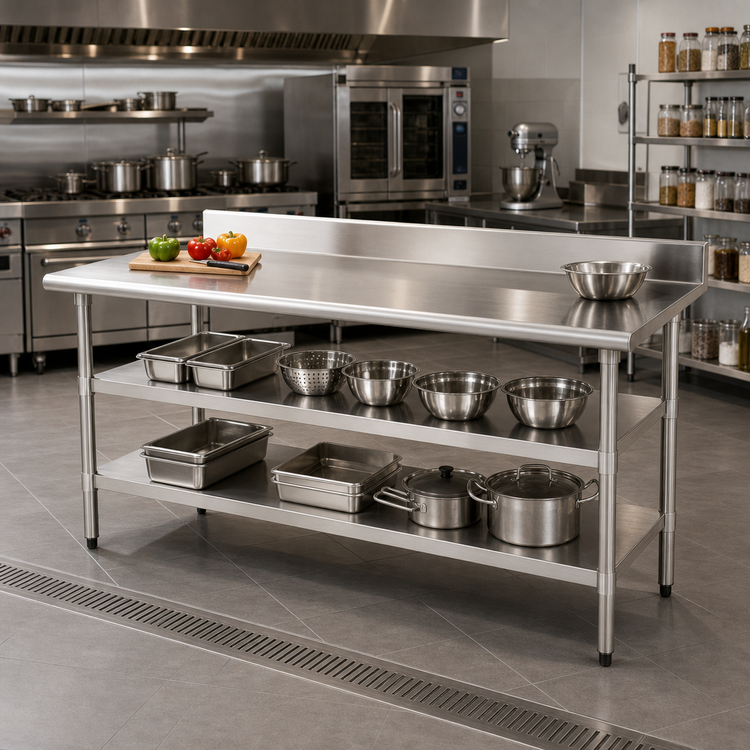 Product image #2 for 144-Inch x 30-Inch Adjustable 18-Gauge 304 Stainless Steel Work Table Undershelf