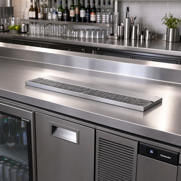 Product image #2 for Glastender 30-Inch Stainless Steel Underbar Drink Rail with Left Drain