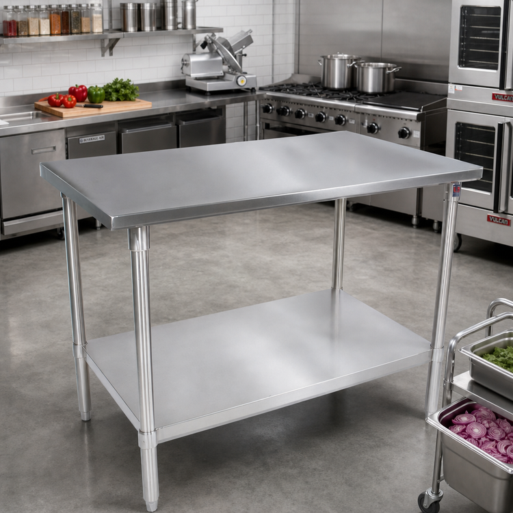 Product image #2 for John Boos 84-Inch x 48-Inch 16-Gauge Stainless Steel Flat Top Work Table with Fixed Undershelf