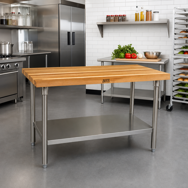 Product image #2 for John Boos 48-Inch x 30-Inch Wood Top Work Table with Adjustable Undershelf and Stainless Steel Legs