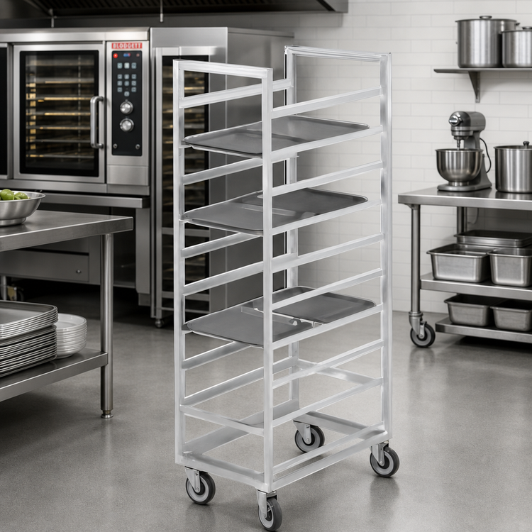 Product image #2 for Channel Standard Series Single-Section Aluminum Cafeteria Tray Rack, 36-Inch High, 14-Tray Capacity with 5-Inch Swivel Plate Casters