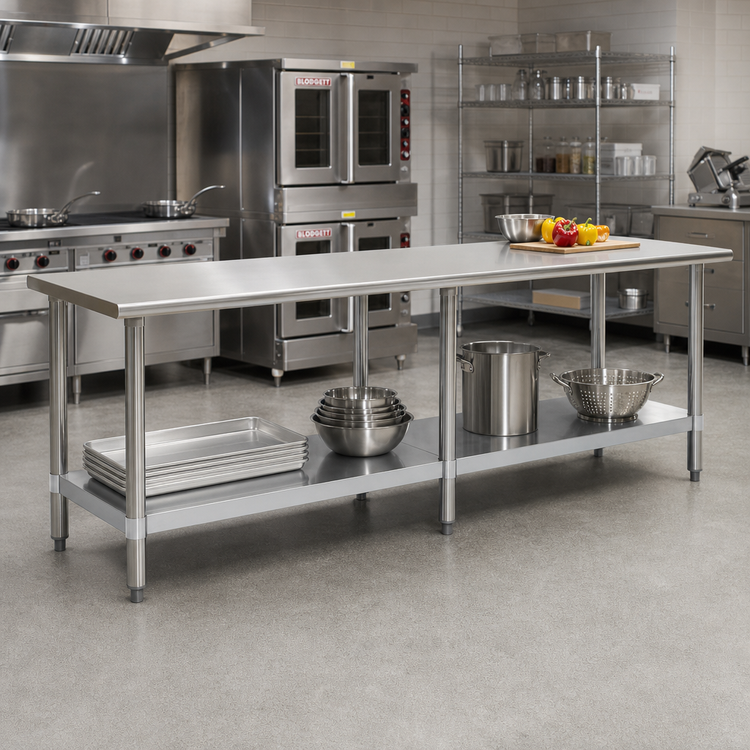 Product image #2 for Eagle Group Budget Series 430 Stainless Steel Flat Top Work Table with Adjustable Undershelf, 120 in. W x 30 in. D