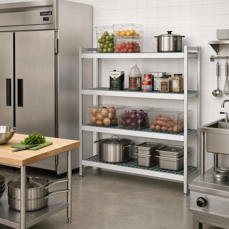 Product image #2 for Fermostock 4-Tier Perforated Stationary Starter Shelving Unit with Removable Polymer Inserts, 59 x 18 x 66 Inches