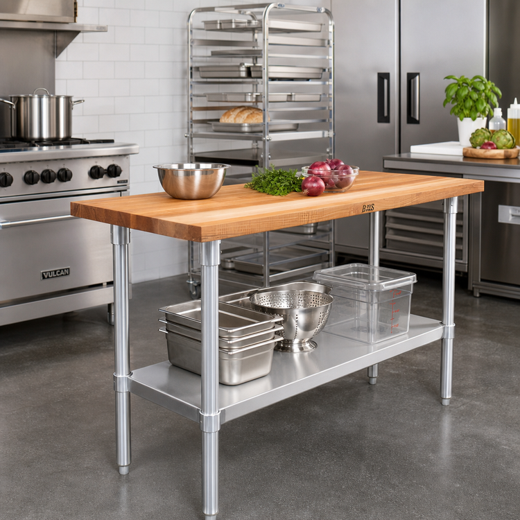 Product image #2 for John Boos 48 x 18 Inch Wood Top Work Table with Adjustable Undershelf and Galvanized Base