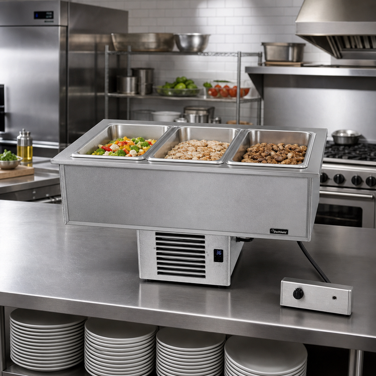 Product image #2 for Delfield N8643P Drop-In Hot/Cold Food Well, 43-1/2-Inch, 3-Pan, Self-Contained Refrigeration