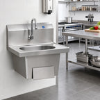 Thumbnail image #2 for Eagle Group HSA-10-FKP Wall-Mounted 304 Stainless Steel Hand Sink with Single Knee Pedal, Skirt, Gooseneck Faucet, and 13-1/2 x 9-3/4 x 6-3/4-Inch Bow