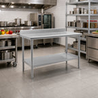 Thumbnail image #2 for Eagle Group Spec-Master T3030SEM-BS 30" x 30" Stainless Steel Work Table, 14-Gauge 300 Series Top, 4-1/2" Backsplash, Adjustable Undershelf