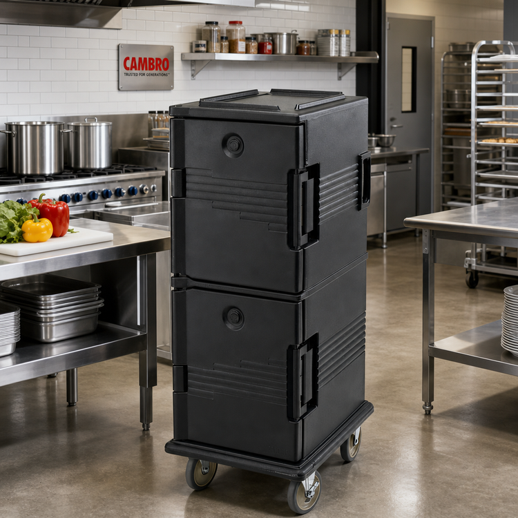 Product image #3 for Cambro Ultra Camcart 2-Compartment Front-Loading Insulated Food Pan Cart, 60 Qt. Per Compartment, Black