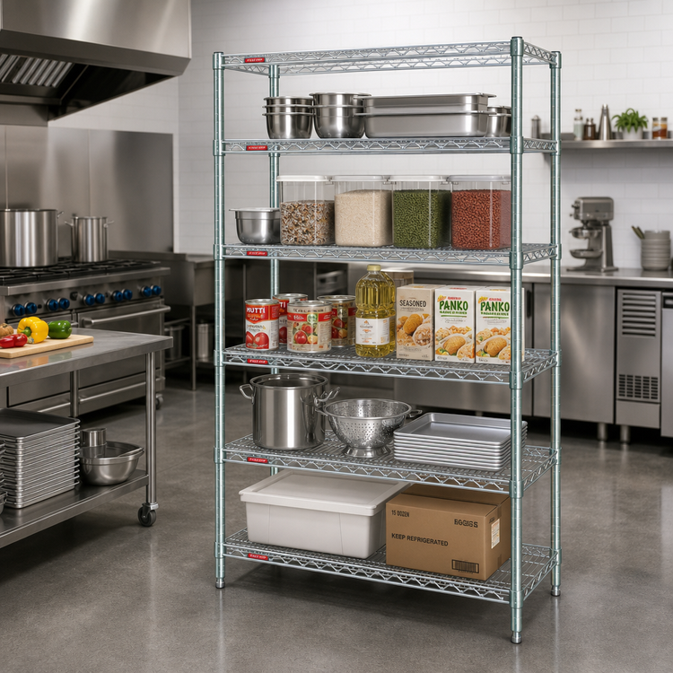 Product image #2 for EagleGard 5-Tier Stationary Starter Wire Shelving Unit with QuadTruss Shelves, 48"W x 18"D x 74"H