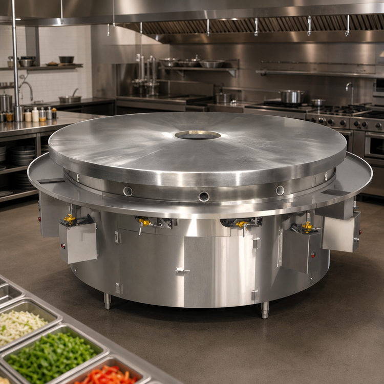 Product image #2 for 84-Inch Gas Mongolian Barbecue Range with 14 Burners and Polished Steel Top