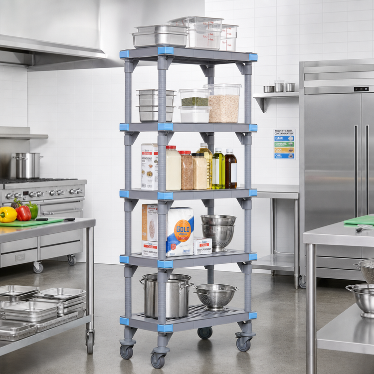 Product image #2 for Millenia 24"W x 24"D x 74"H Mobile Polymer Shelving Starter Unit with 5 Shelves, Gray