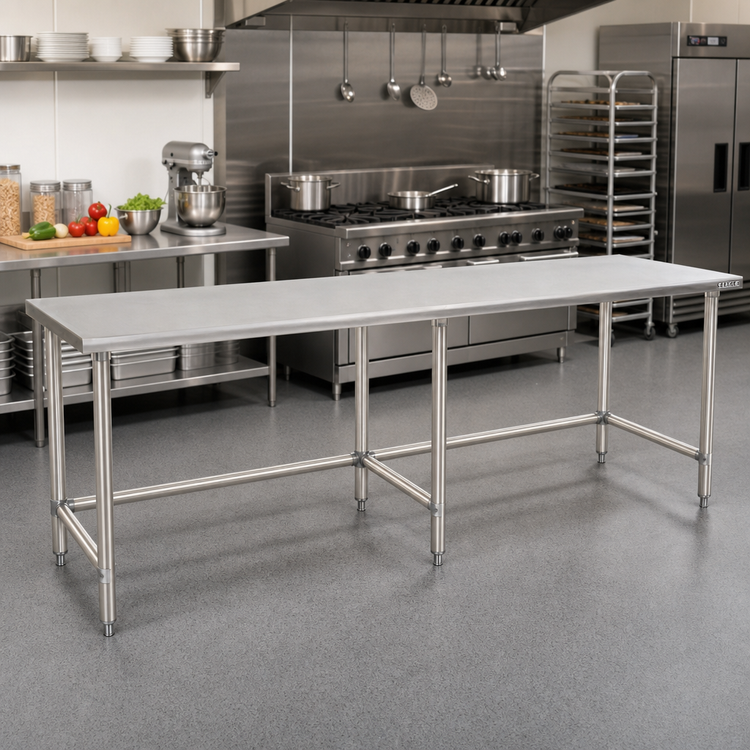 Product image #2 for Eagle Budget Series 144"W x 24"D 430 Stainless Steel Flat Top Work Table with Tubular Base