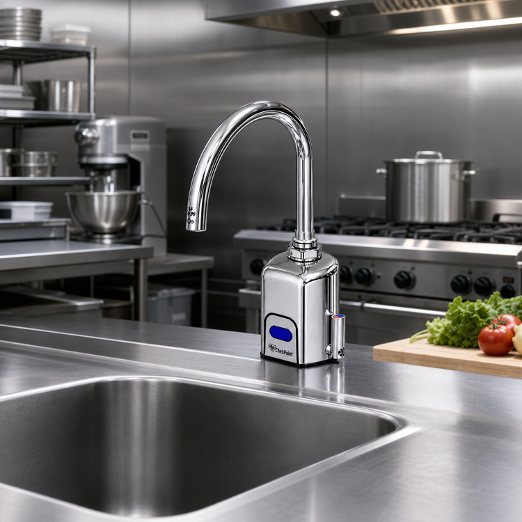 Product image #2 for ChekPoint Electronic Sensor Touchless Deck Mount Faucet with 5-11/16 Inch Swivel/Rigid Gooseneck, 1.5 GPM, Chrome Plated Brass