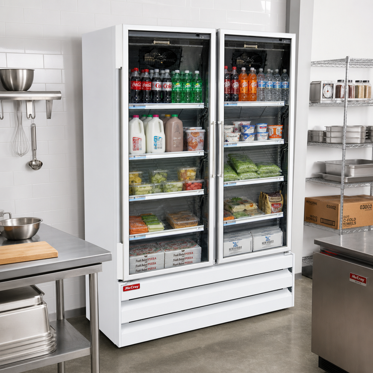 Product image #3 for Howard-McCray Two-Section Glass Door Merchandiser Refrigerator, 48 Cu. Ft., Bottom-Mount, White