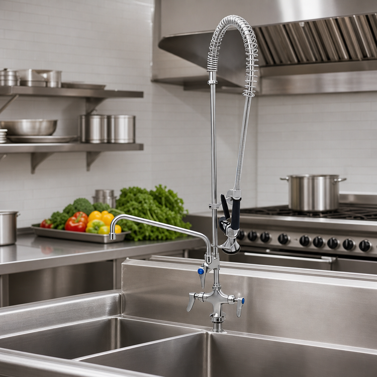 Product image #3 for T&S Brass Single-Hole Deck-Mount Mixing Faucet with 12-Inch Swing Nozzle and Spray Valve