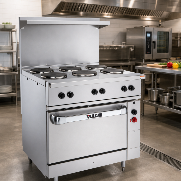 Product image #3 for Vulcan 36-Inch Electric Restaurant Range with 6 French Hotplates and Oversized Oven