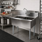 Thumbnail image #2 for John Boos E2S8-1620-12L18-X 2-Compartment Stainless Steel Floor Sink with Left Drainboard, 18-Gauge, 52-1/2"W