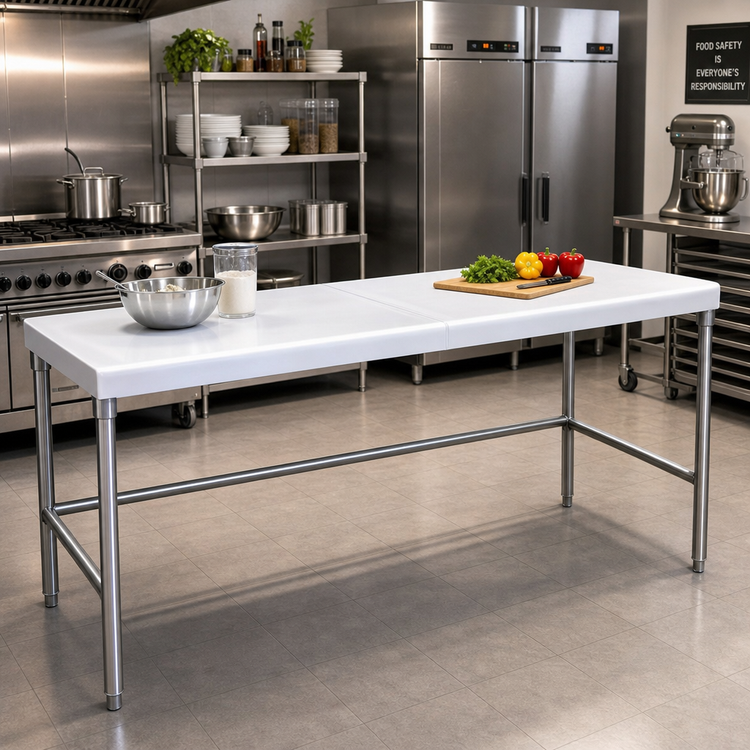 Product image #2 for Advance Tabco Poly-Vance Poly-Top Work Table with Stainless Steel Open Base, 108 x 30 Inches