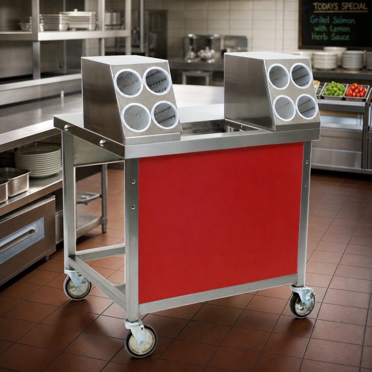 Product image #2 for Director's Choice DCS2-TSU 36" Mobile Tray & Silverware Utility Station with Holly Berry Red Laminate Panel
