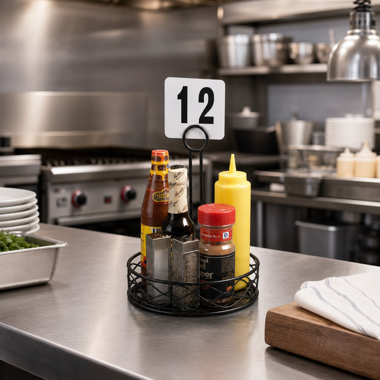 Product image #2 for American Metalcraft Birdnest 6-Inch Round Wire Condiment Rack with Center Handle and Table Number Slot, Black