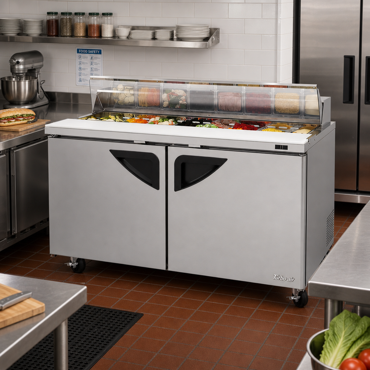 Product image #2 for Turbo Air Super Deluxe 60 1/4-Inch 2-Section Sandwich/Salad Prep Table with Clear Lid, 16-Pan, 16 Cu. Ft.
