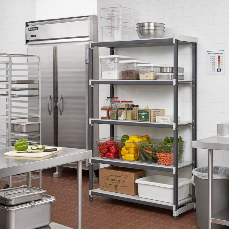 Product image #2 for Cambro Camshelving Elements XTRA 4-Tier Stationary Add-On Solid Polymer Shelving Unit, 24W x 24D x 72H, Speckled Gray