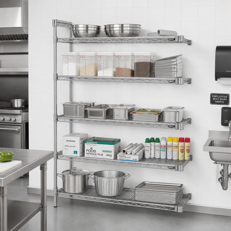 Product image #2 for Eagle Group 72-Inch W x 24-Inch D x 86-Inch H 5-Tier Add-On Wire Shelving Unit with QuadTruss®, Chrome-Plated