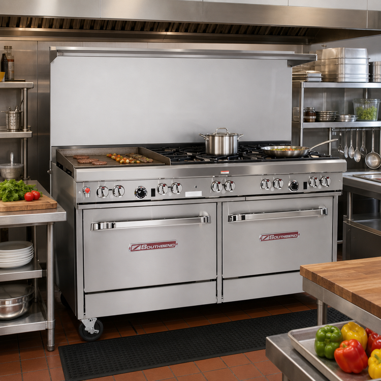 Product image #2 for Southbend Ultimate 60-Inch Gas Restaurant Range with 4 Pyromax Burners, 24-Inch Griddle, Standard Oven and Convection Oven