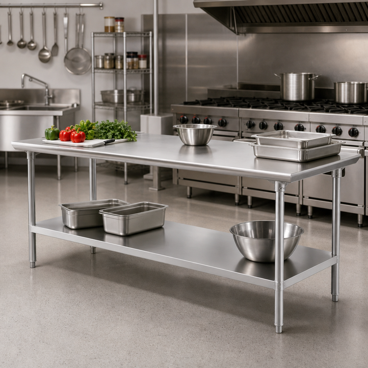 Product image #2 for Advance Tabco 108" x 24" 16-Gauge 304 Stainless Steel Work Table with Adjustable Undershelf