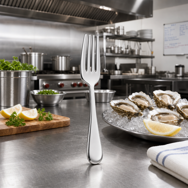 Product image #2 for Baguette Extra-Heavy Weight Oyster Fork, 5-1/2", 18/8 Stainless Steel, Mirror Finish
