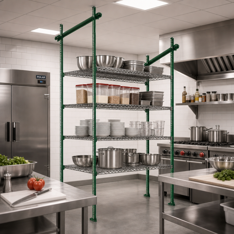 Product image #2 for Quantum 21-Inch Overhead Track Shelving Intermediate Kit, Green Epoxy Antimicrobial Finish