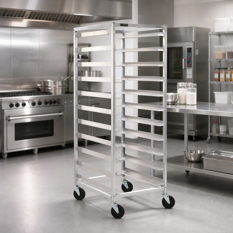 Product image #2 for Panco Mobile Full-Height Aluminum Utility Rack for 14 x 18, 18 x 26, or 12 x 20 Pans, 11-Pair Capacity