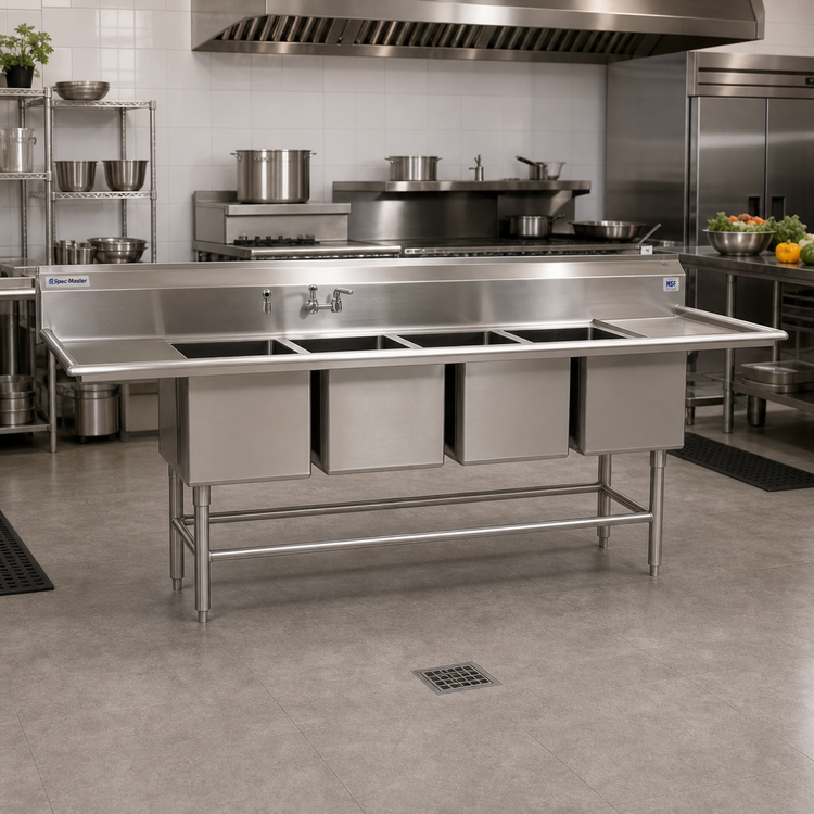 Product image #2 for Spec-Master FN2080-4-24R-14/3 Four-Compartment Stainless Steel Sink with Right Drainboard