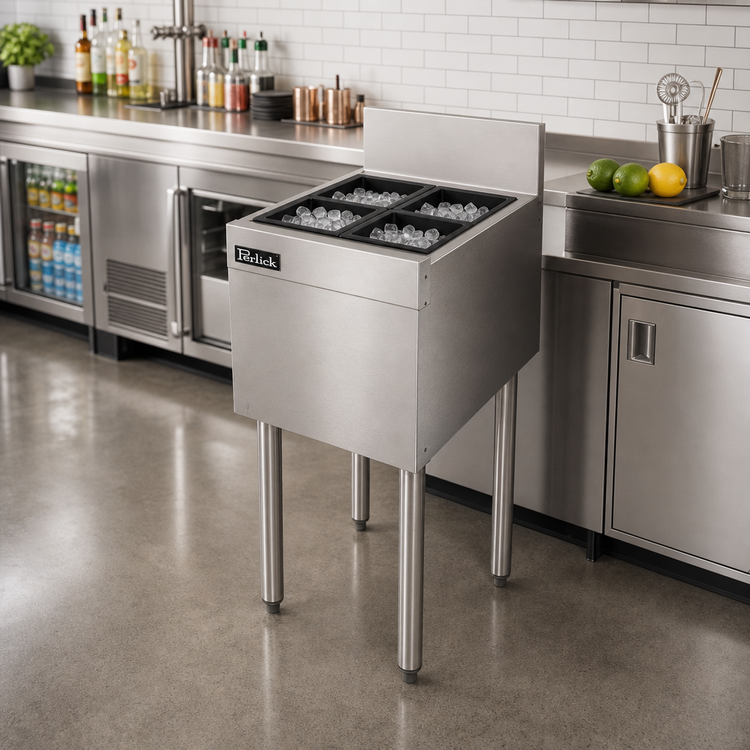 Product image #2 for Perlick 12-Inch Wide Stainless Steel Freestanding Insulated Ice Chest with 6 Bottle Wells, Legs, and 6-Inch Backsplash