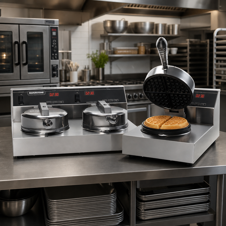 Product image #2 for Silverstone Dual Round Countertop Commercial Waffle Baker with Digital Controls, 240V