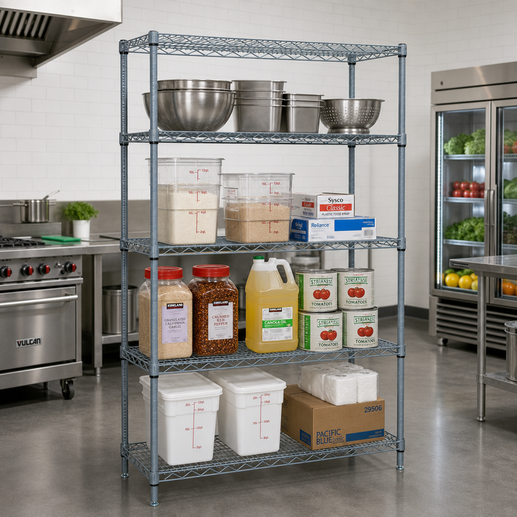 Product image #2 for Quantum Wire Shelving Starter Kit, 48 x 14 x 86 Inches, Gray Epoxy Antimicrobial Finish