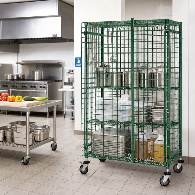 Product image #2 for Quantum Stationary Security Unit, 36"W x 18"D x 63"H, Green Epoxy Antimicrobial Finish