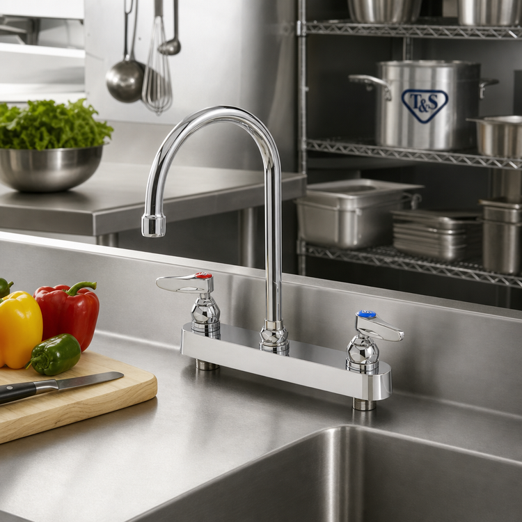 Product image #2 for T&S Brass Workboard Mixing Faucet with 6" Swivel Gooseneck Spout, 8" Centers, Deck Mount
