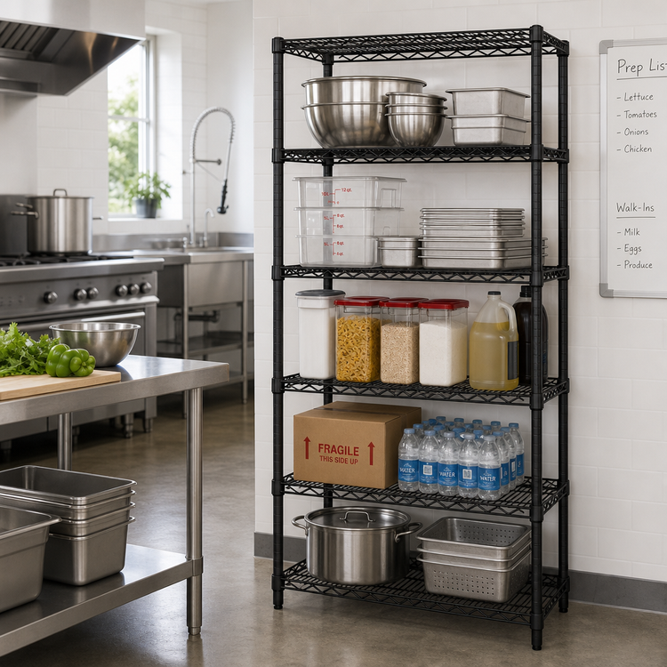 Product image #2 for Quantum 30"W x 24"D x 86"H Stationary Wire Shelving Starter Kit, 5 Shelves, Black Epoxy Finish