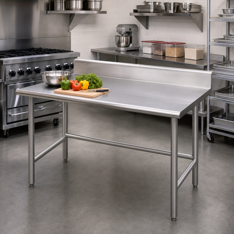 Product image #2 for Advance Tabco 60 Inch x 24 Inch 16-Gauge 430 Stainless Steel Work Table with 5-Inch Backsplash