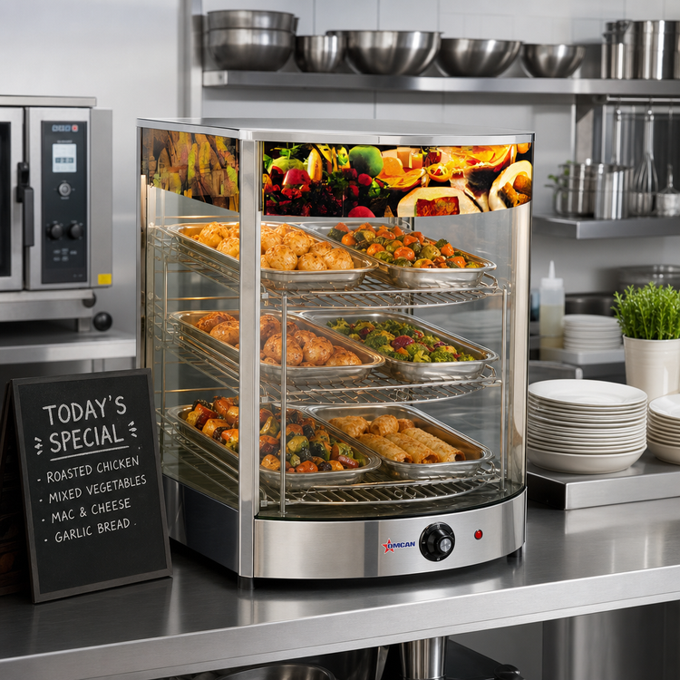 Product image #2 for Omcan 3-Tier Self-Service Countertop Hot Food Display Case with Temperature Control, 850W, 110V