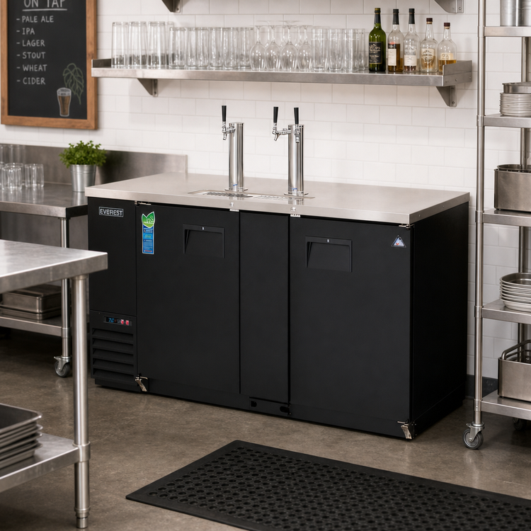 Product image #2 for Everest Refrigeration Two-Section Direct Draw Keg Refrigerator, 68-Inch Wide, 3 Half-Barrel Keg Capacity