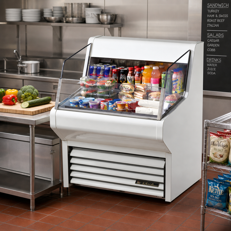 Product image #2 for Horizontal Air Curtain Refrigerated Merchandiser, 36-1/8 Inch Wide, Self-Contained, 3-Tier, LED, R290