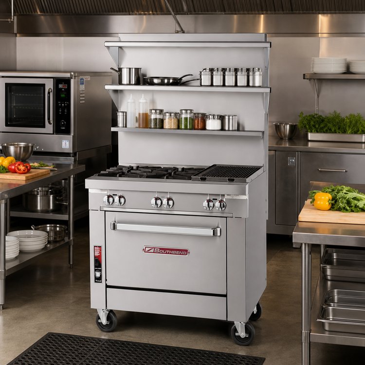 Product image #2 for Southbend Platinum Heavy Duty 36-Inch Gas Range with 4 Open Burners, 12-Inch Charbroiler and Cabinet Base