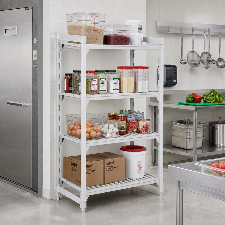 Product image #3 for Cambro Camshelving Premium 4-Shelf Stationary Starter Polymer Shelving Unit, 24 x 18 x 84 Inches, Vented, Speckled Gray