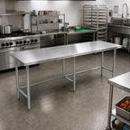Thumbnail image #2 for BK Resources SVTOB-8430 84-Inch x 30-Inch Open-Base Stainless Steel Work Table, 18-Gauge 430 Top, Flat Top, Adjustable Feet